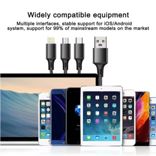3-in-1 Nylon Charging Cable for All Devices