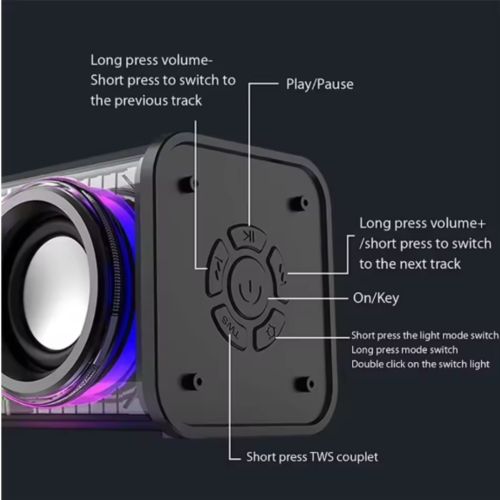 V8 Transparent Mecha RGB Bluetooth Speaker